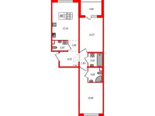 Квартира в ЖК ЛесArt, 2 комнатная, 65.22 м², 3 этаж