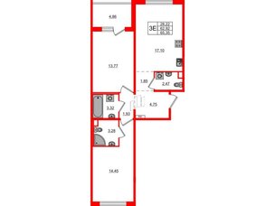 Квартира в ЖК ЛесArt, 2 комнатная, 65.35 м², 3 этаж