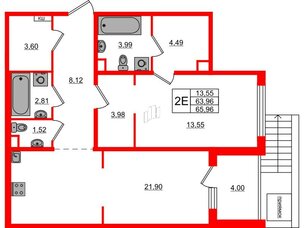 Квартира в ЖК ЛесArt, 1 комнатная, 65.96 м², 1 этаж