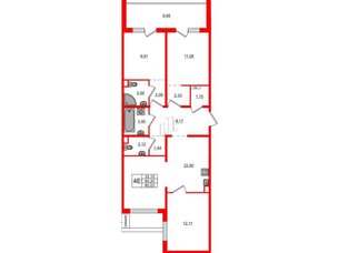 Квартира в ЖК ЛесArt, 3 комнатная, 85.03 м², 1 этаж