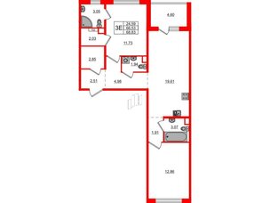 Квартира в ЖК «ЛесАрт», 2 комнатная, 68.83 м², 8 этаж