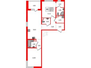 Квартира в ЖК ЛесArt, 2 комнатная, 68.7 м², 1 этаж