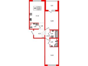 Квартира в ЖК ЛесArt, 2 комнатная, 64.73 м², 4 этаж