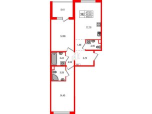 Квартира в ЖК ЛесArt, 2 комнатная, 64.73 м², 3 этаж
