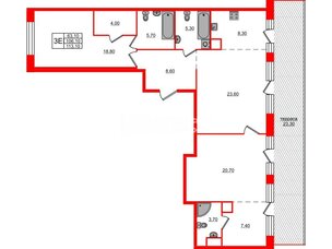 Квартира в ЖК ЛДМ, 2 комнатная, 113.1 м², 9 этаж