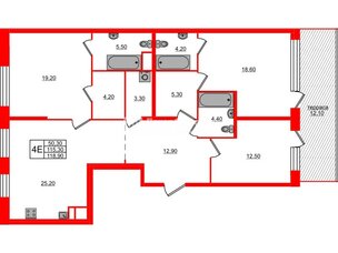 Квартира в ЖК ЛДМ, 3 комнатная, 118.9 м², 9 этаж
