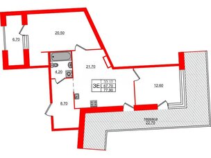 Квартира в ЖК ЛДМ, 2 комнатная, 77.9 м², 9 этаж