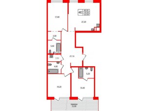 Квартира в ЖК ЛДМ, 3 комнатная, 123 м², 9 этаж