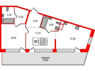 Квартира в ЖК ЛДМ, 2 комнатная, 69.4 м², 9 этаж