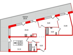 Квартира в ЖК ЛДМ, 2 комнатная, 94.6 м², 8 этаж