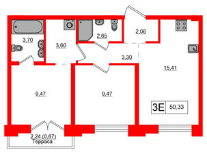 Квартира в ЖК Alpen, 2 комнатная, 50.33 м², 5 этаж