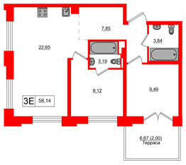 Квартира в ЖК Alpen, 2 комнатная, 58.14 м², 4 этаж