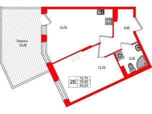 Квартира в ЖК Экография, 1 комнатная, 40.2 м², 1 этаж