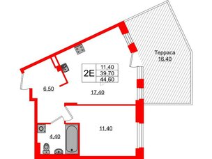 Квартира в ЖК Экография, 1 комнатная, 44.6 м², 1 этаж