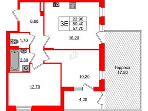 Квартира в ЖК Экография, 2 комнатная, 57.7 м², 1 этаж