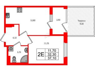 Квартира в ЖК Экография, 1 комнатная, 37.1 м², 1 этаж
