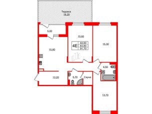 Квартира в ЖК Экография, 3 комнатная, 91.7 м², 1 этаж