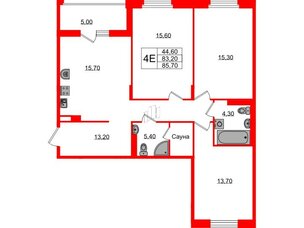 Квартира в ЖК Экография, 3 комнатная, 85.7 м², 3 этаж