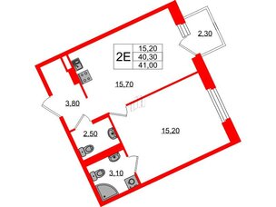 Квартира в ЖК Экография, 1 комнатная, 41 м², 3 этаж