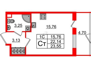 Квартира в ЖК «Парадный ансамбль», студия, 22.14 м², 1 этаж