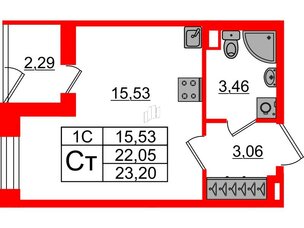 Квартира в ЖК «Парадный ансамбль», студия, 22.05 м², 1 этаж