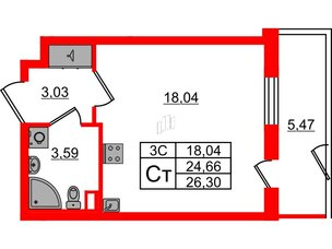Квартира в ЖК 'Парадный ансамбль', студия, 24.66 м², 1 этаж