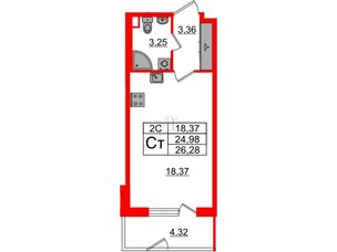 Квартира в ЖК «Парадный ансамбль», студия, 24.98 м², 1 этаж