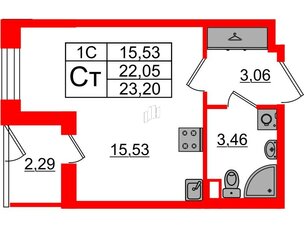 Квартира в ЖК «Парадный ансамбль», студия, 22.05 м², 1 этаж