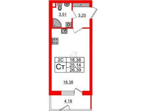 Квартира в ЖК «Парадный ансамбль», студия, 25.14 м², 1 этаж