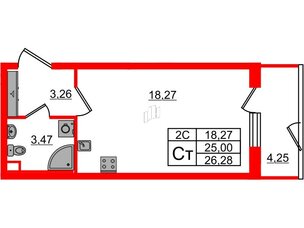 Квартира в ЖК «Парадный ансамбль», студия, 25 м², 1 этаж