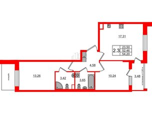 Квартира в ЖК 'Univer City', 2 комнатная, 52.46 м², 2 этаж