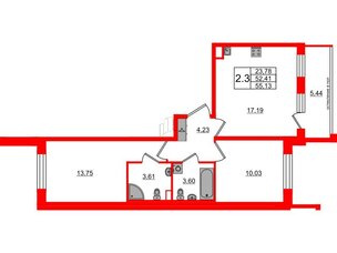 Квартира в ЖК Univer City, 2 комнатная, 52.41 м², 1 этаж