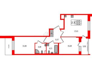 Квартира в ЖК 'Univer City', 2 комнатная, 52.93 м², 2 этаж