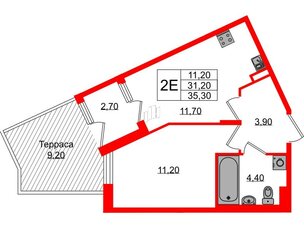 Квартира в ЖК Экография, 1 комнатная, 35.3 м², 1 этаж
