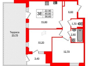 Квартира в ЖК Экография, 2 комнатная, 58.6 м², 1 этаж
