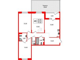 Квартира в ЖК Экография, 3 комнатная, 91.6 м², 1 этаж