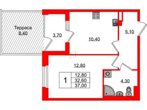 Квартира в ЖК Экография, 1 комнатная, 37 м², 1 этаж