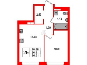 Квартира в ЖК Максималист, 1 комнатная, 36.91 м², 13 этаж