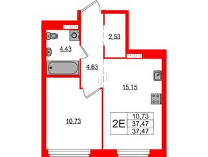 Квартира в ЖК Максималист, 1 комнатная, 37.47 м², 4 этаж