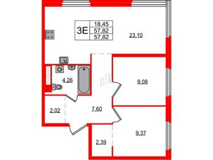 Квартира в ЖК Максималист, 2 комнатная, 57.82 м², 3 этаж