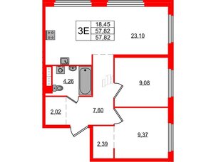 Квартира в ЖК Максималист, 2 комнатная, 57.82 м², 16 этаж