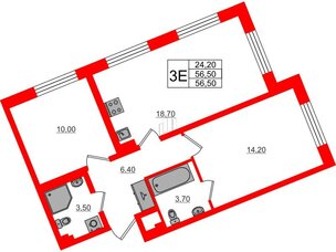 Квартира в ЖК «Пулково Lake», 2 комнатная, 56.5 м², 2 этаж