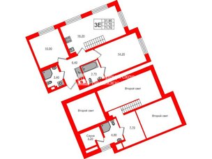 Квартира в ЖК «Пулково Lake», 2 комнатная, 71.7 м², 4 этаж