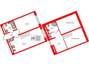 Квартира в ЖК «Пулково Lake», 1 комнатная, 58.8 м², 4 этаж