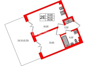 Квартира в ЖК «Пулково Lake», 1 комнатная, 39.9 м², 1 этаж