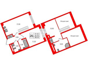 Квартира в ЖК «Пулково Lake», 1 комнатная, 54.1 м², 4 этаж