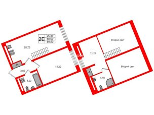 Квартира в ЖК «Пулково Lake», 1 комнатная, 58.5 м², 4 этаж