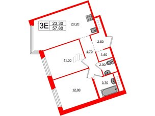 Квартира в ЖК «Литера», 2 комнатная, 57.8 м², 4 этаж