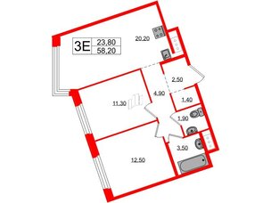 Квартира в ЖК «Литера», 2 комнатная, 58.2 м², 7 этаж