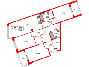 Квартира в ЖК «Литера», 3 комнатная, 96.2 м², 4 этаж